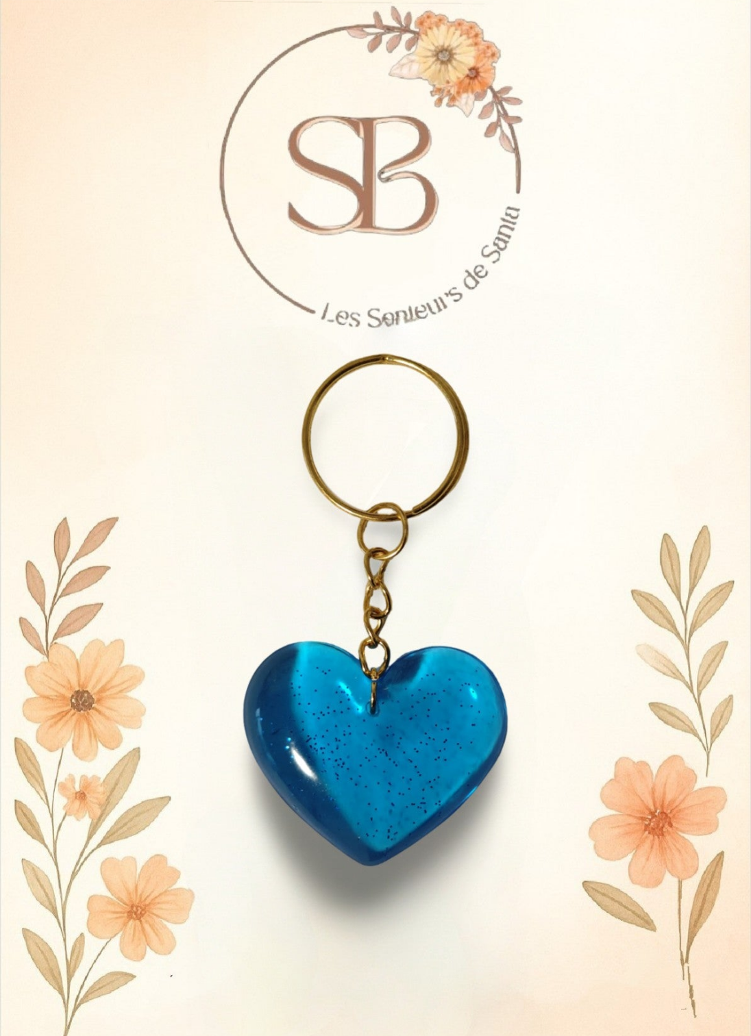 💙 Porte-clé cœur bleu en résine époxy 💙