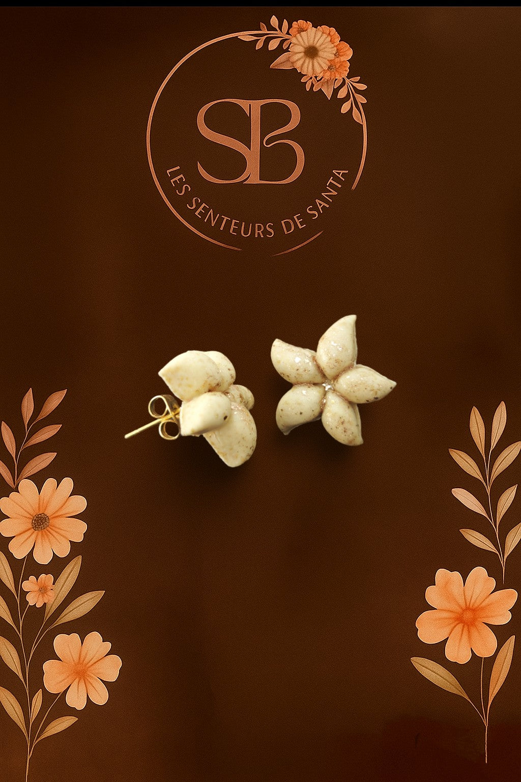 Boucles d’oreilles clou pendantes - Étoile de mer beige doré (argile polymère)