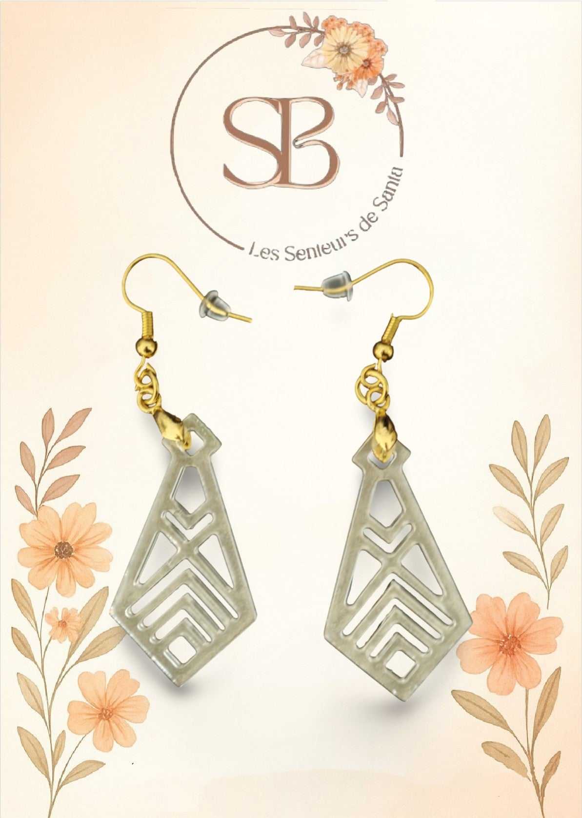 Boucles d’oreilles pendantes géométriques nacrées