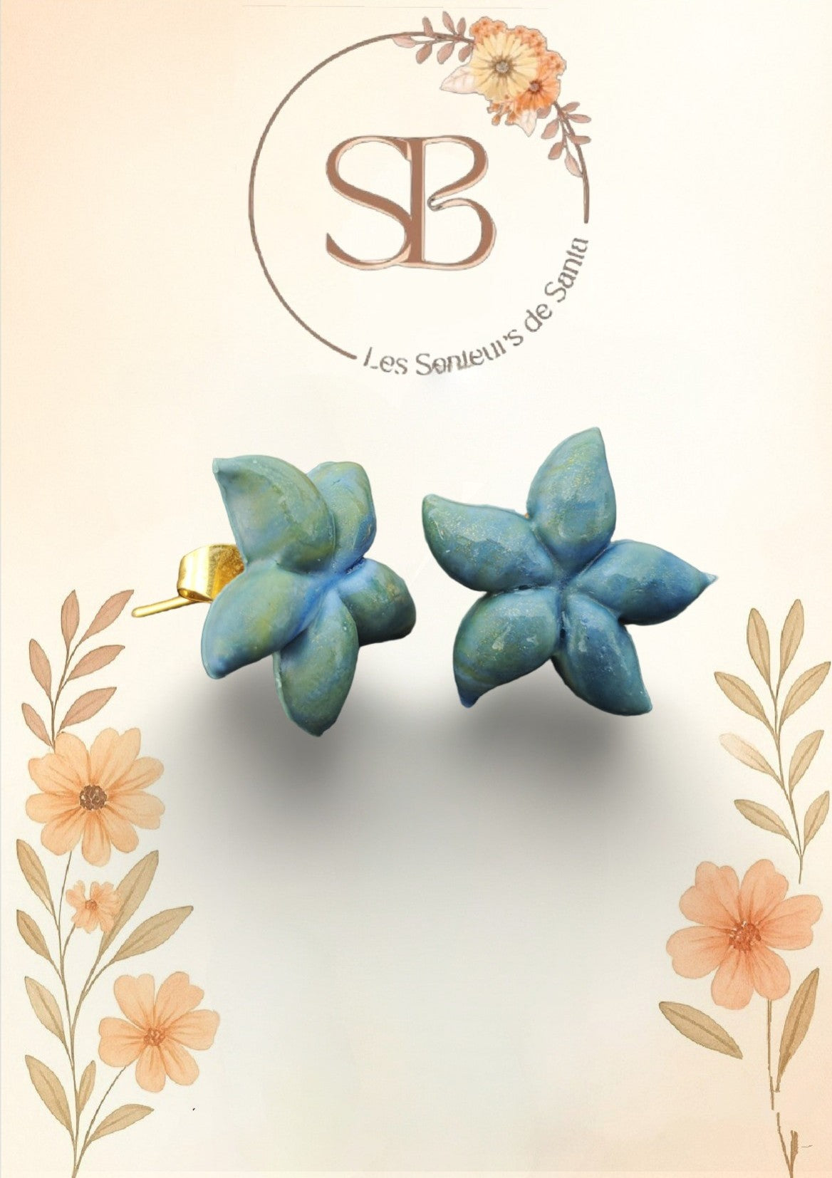 Boucles d’oreilles clou - Étoile de mer bleu (argile polymère)