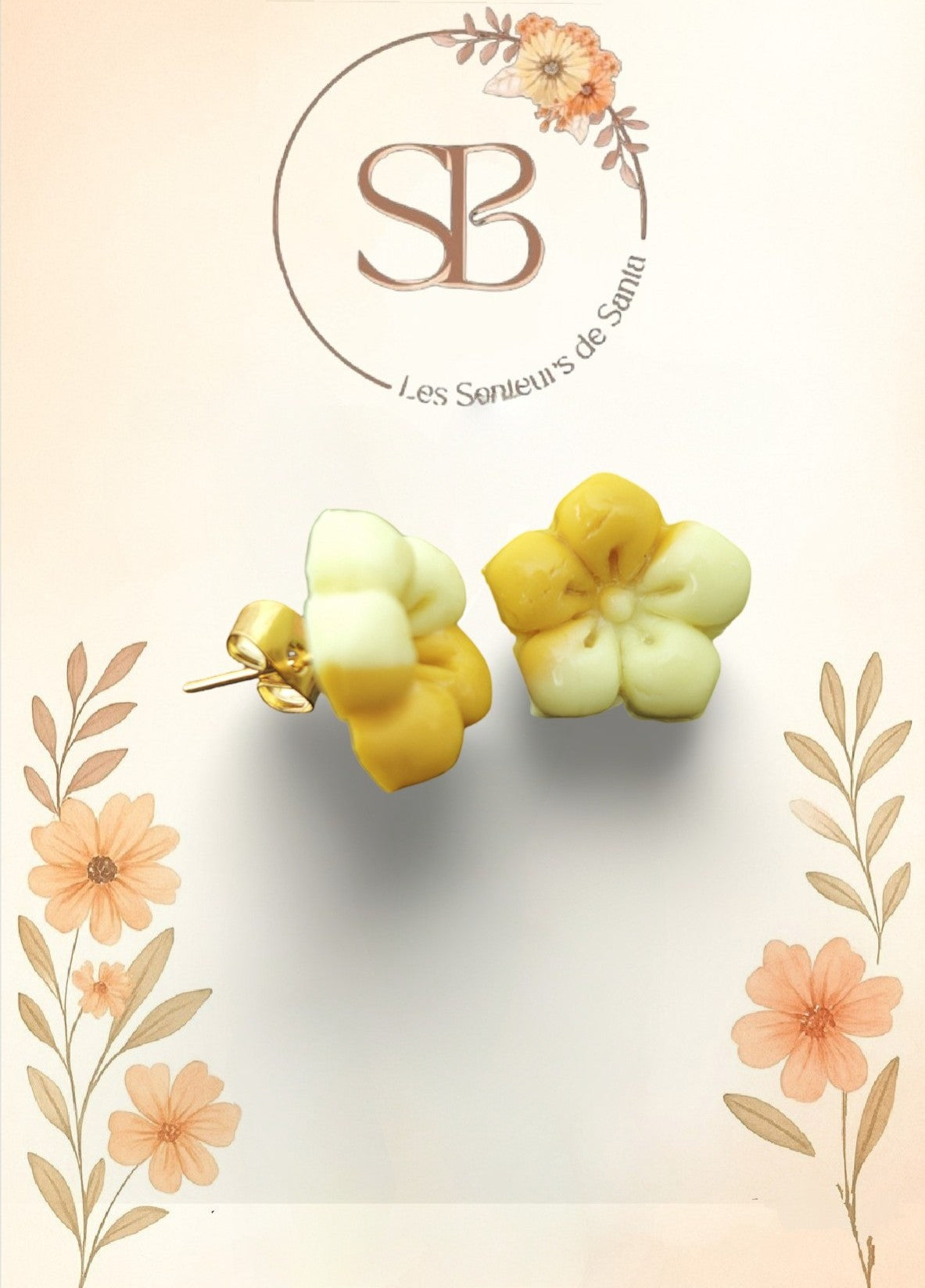 Boucles d’oreilles clous fleur en argile polymère – Nuances de jaune