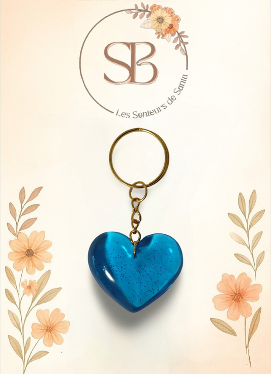 💙 Porte-clé cœur bleu en résine époxy 💙