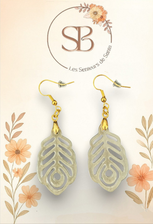 Boucles d'oreilles pendantes feuille nacrée