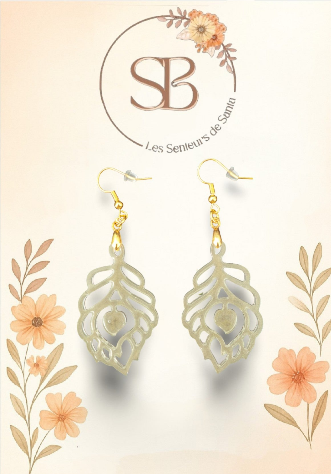 Boucles d'oreilles pendantes feuille nacrée