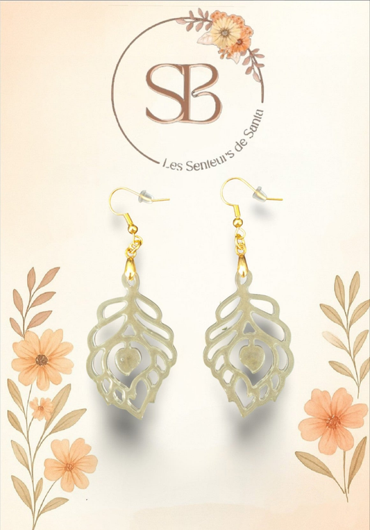 Boucles d'oreilles pendantes feuille nacrée