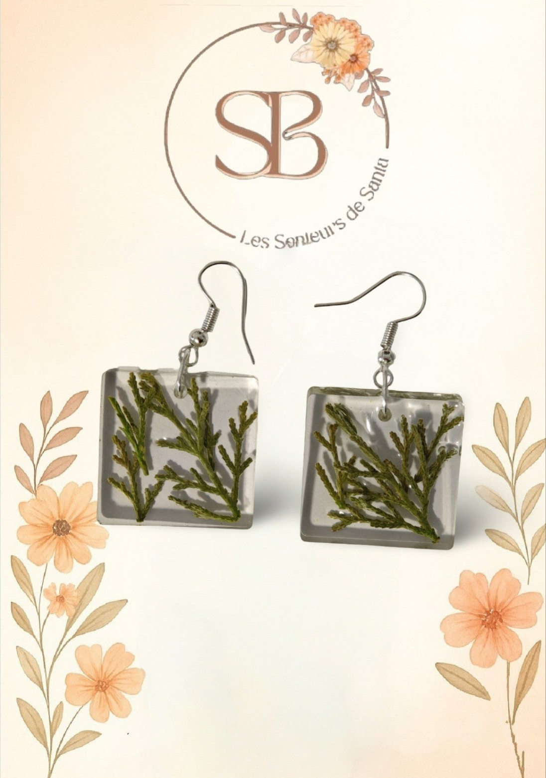 🌿 Boucles d’oreilles uniques en résine époxy et éléments naturels 🌿