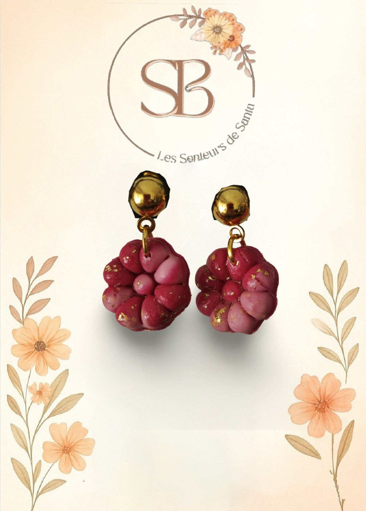 Boucles d’oreilles clou pendantes – Fleurs roses