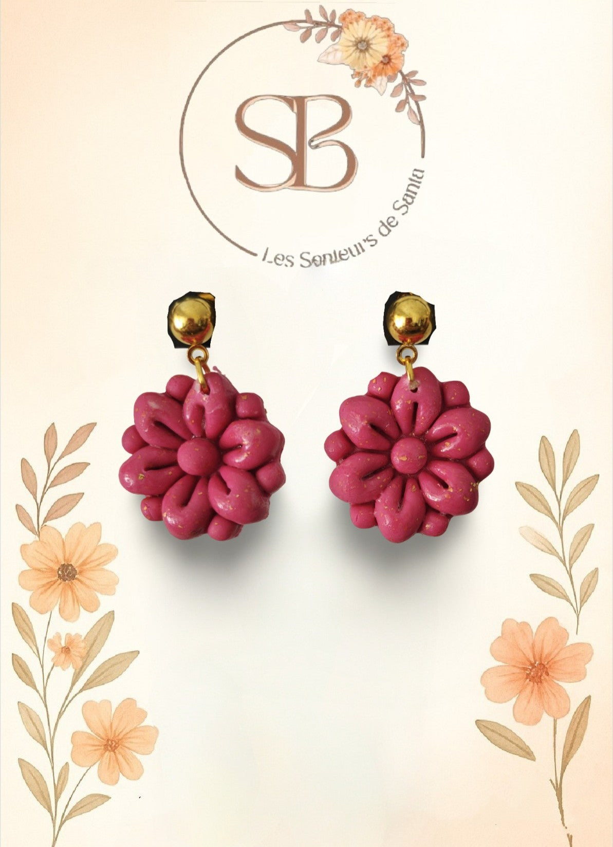 Boucles d’oreilles clou pendantes – Fleurs roses