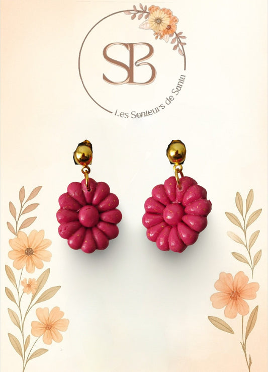 Boucles d’oreilles clou pendantes – Fleurs roses