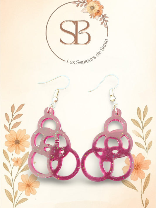 Boucles d’oreilles pendantes géométriques rose