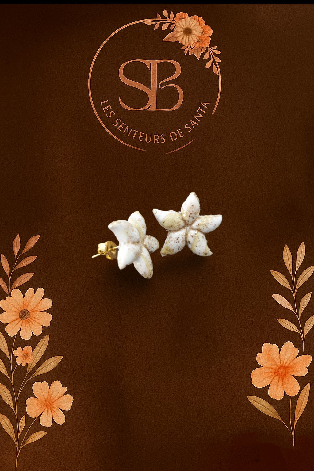 Boucles d’oreilles clou pendantes - Étoile de mer blanche beige doré (argile polymère)