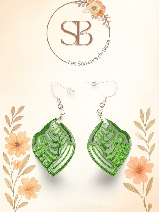 Boucles d’oreilles pendantes feuille verte